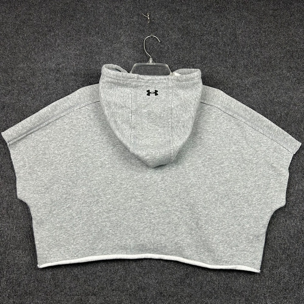 Under Armour Project Rock Hoodie Crop Sweater Fleece Pullover Gray Black Sz Med - Picture 3 of 9